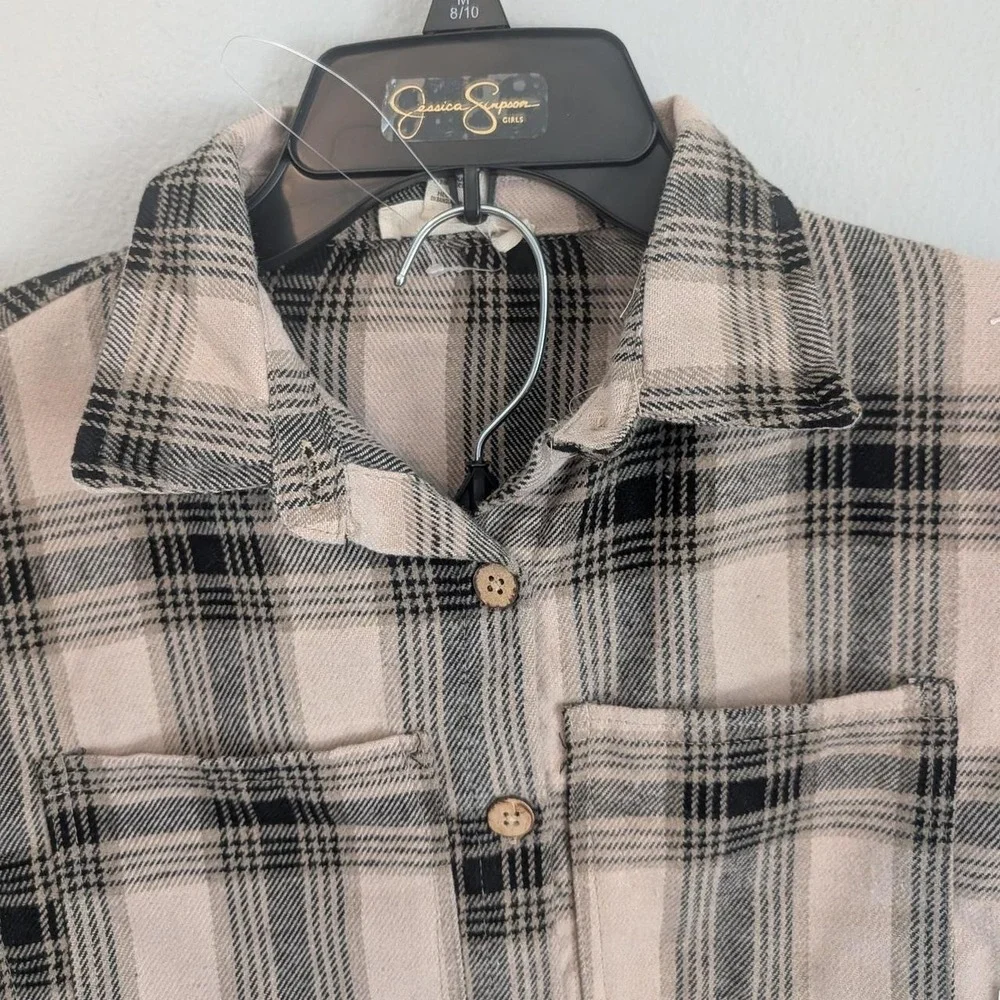 NWT Jessica Simpson black beige plaid button up shirt & black leggings Set 8/10
